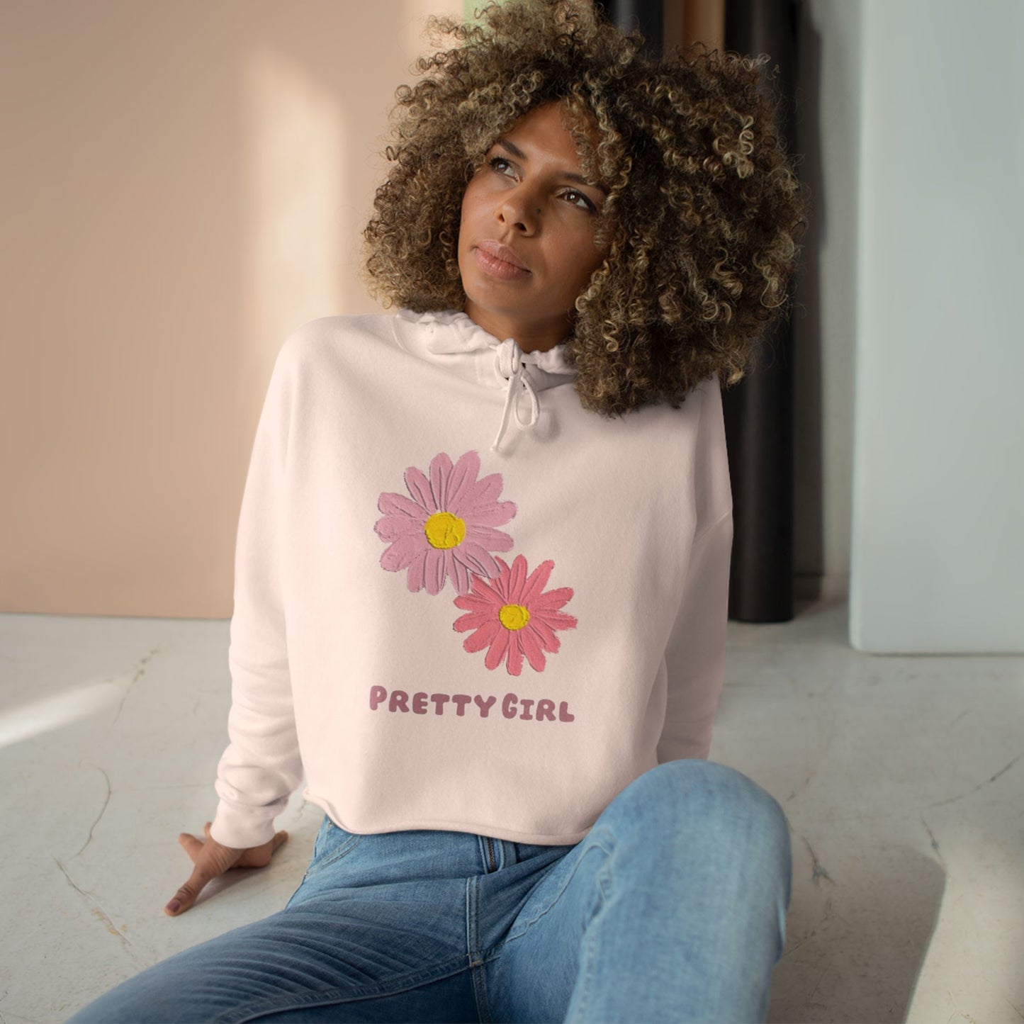Pretty Girl Crop Hoodie with Cute Floral Design, Stylish Women's Apparel, Trendy Streetwear, Spring Fashion, Gift for Her