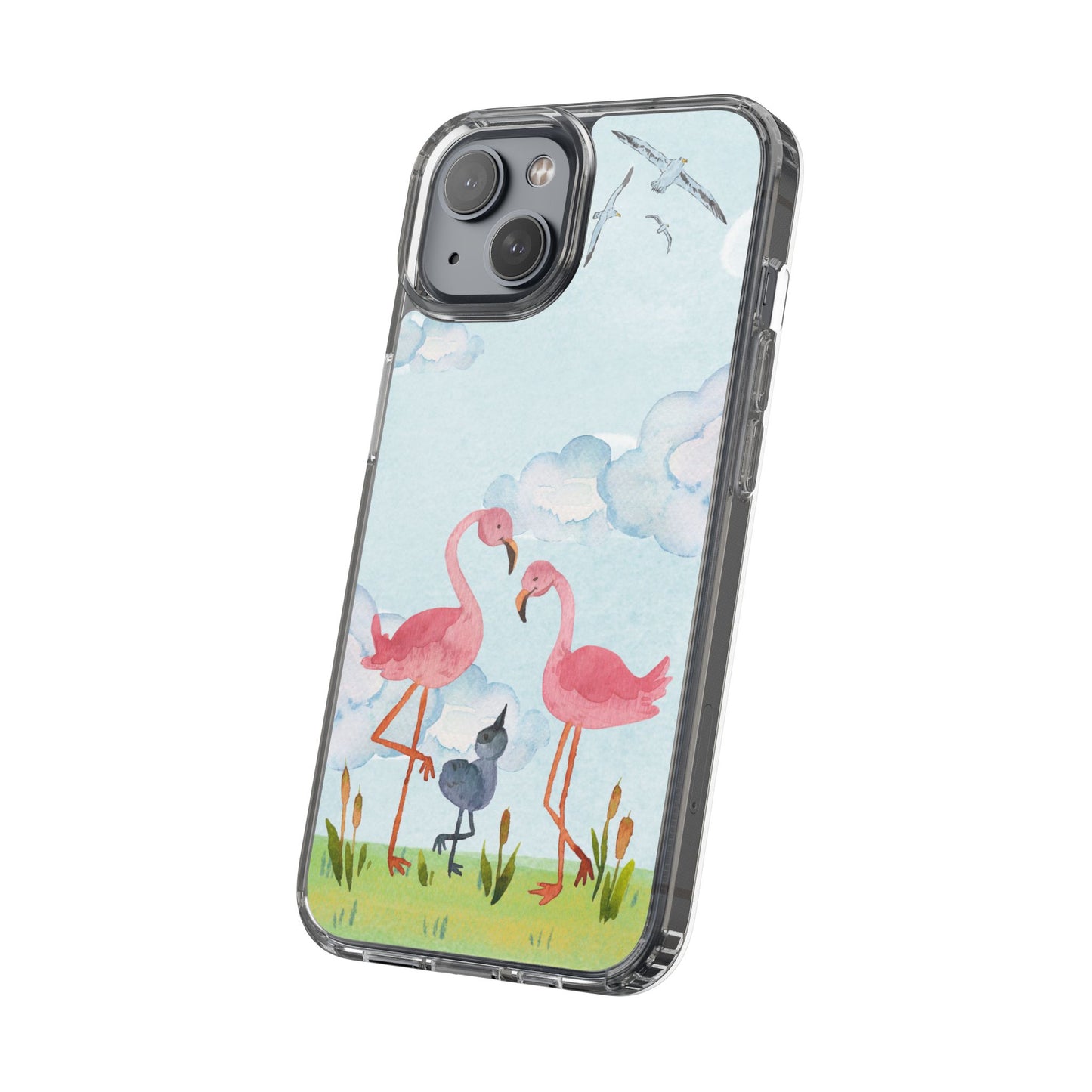 Watercolor Flamingo Phone Case, Clear Phone Case, Tropical Phone Cover, Custom Phone Case