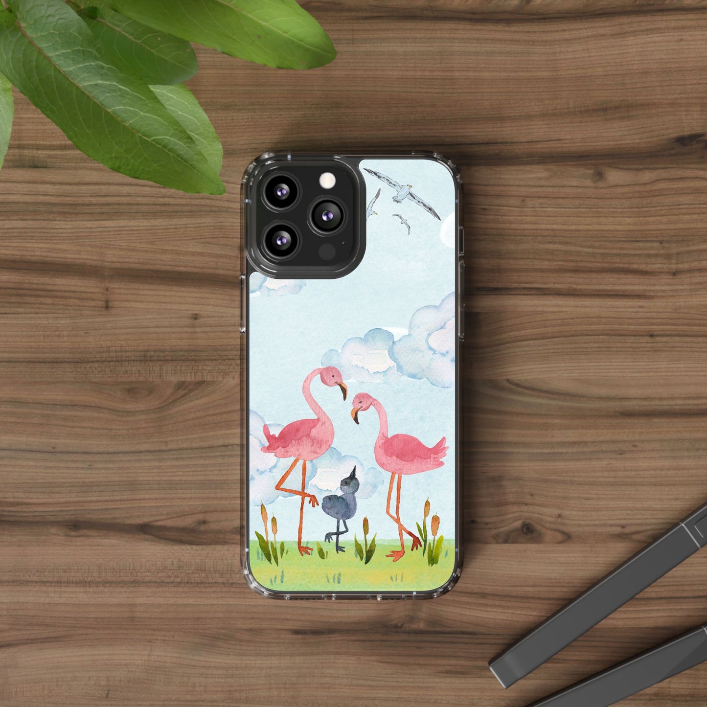 Watercolor Flamingo Phone Case, Clear Phone Case, Tropical Phone Cover, Custom Phone Case