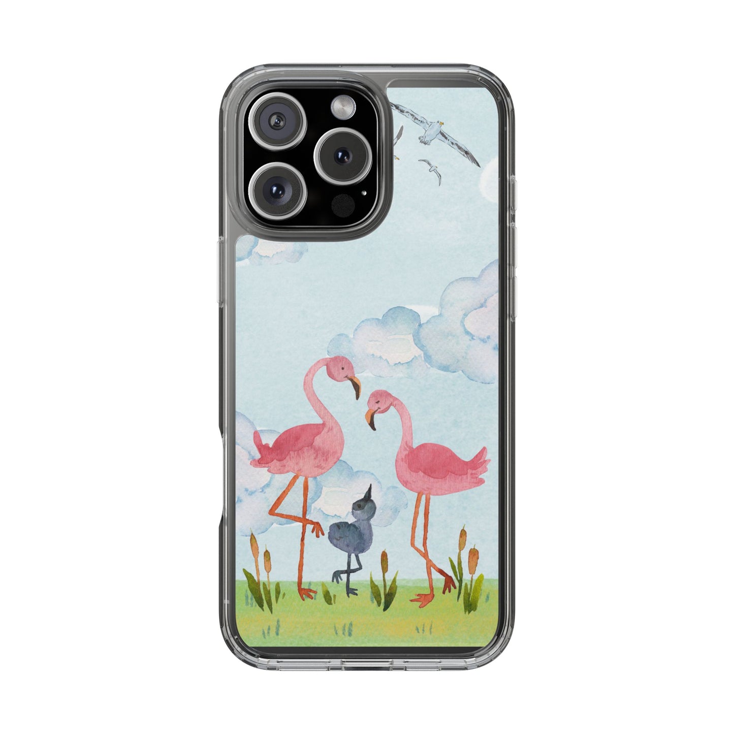 Watercolor Flamingo Phone Case, Clear Phone Case, Tropical Phone Cover, Custom Phone Case