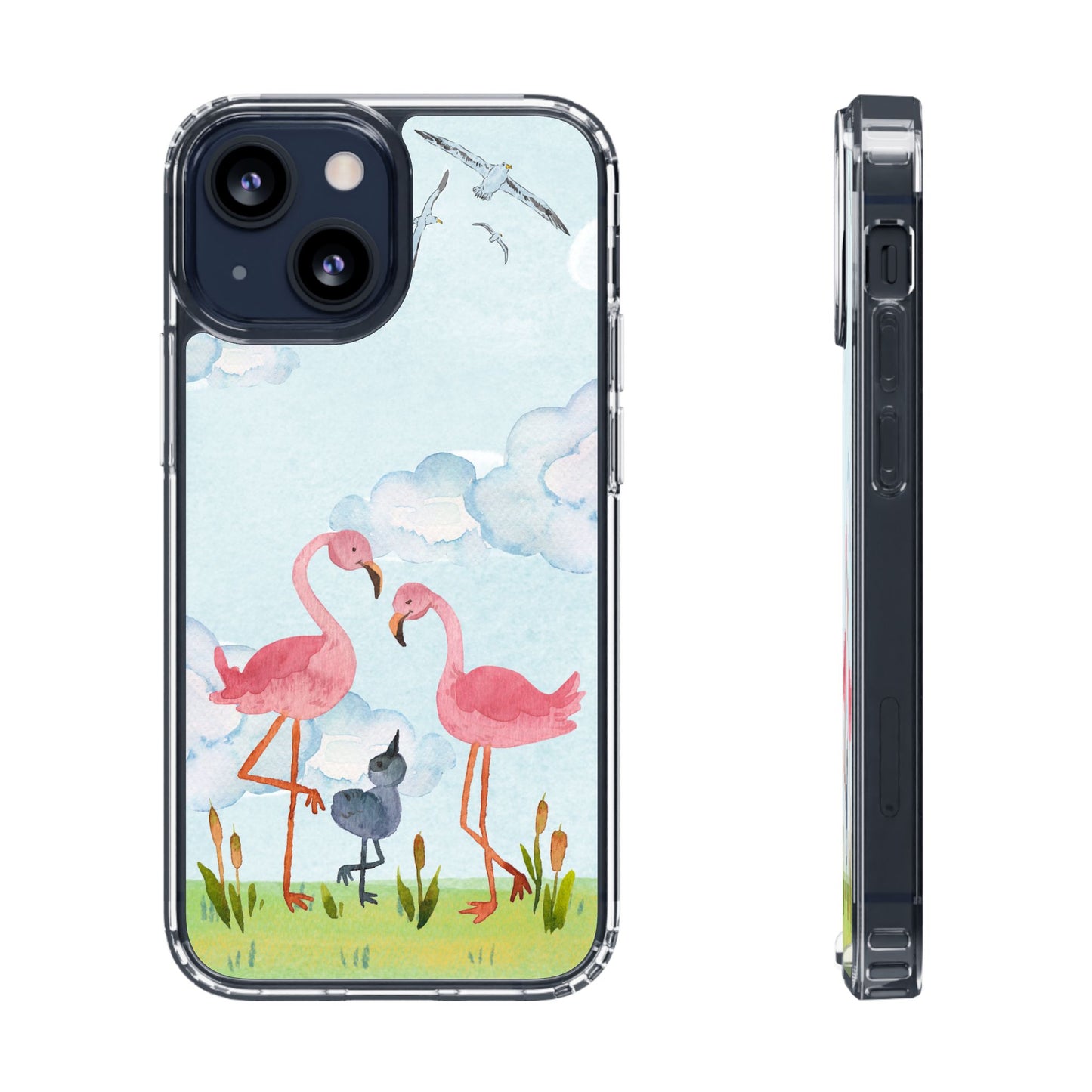 Watercolor Flamingo Phone Case, Clear Phone Case, Tropical Phone Cover, Custom Phone Case