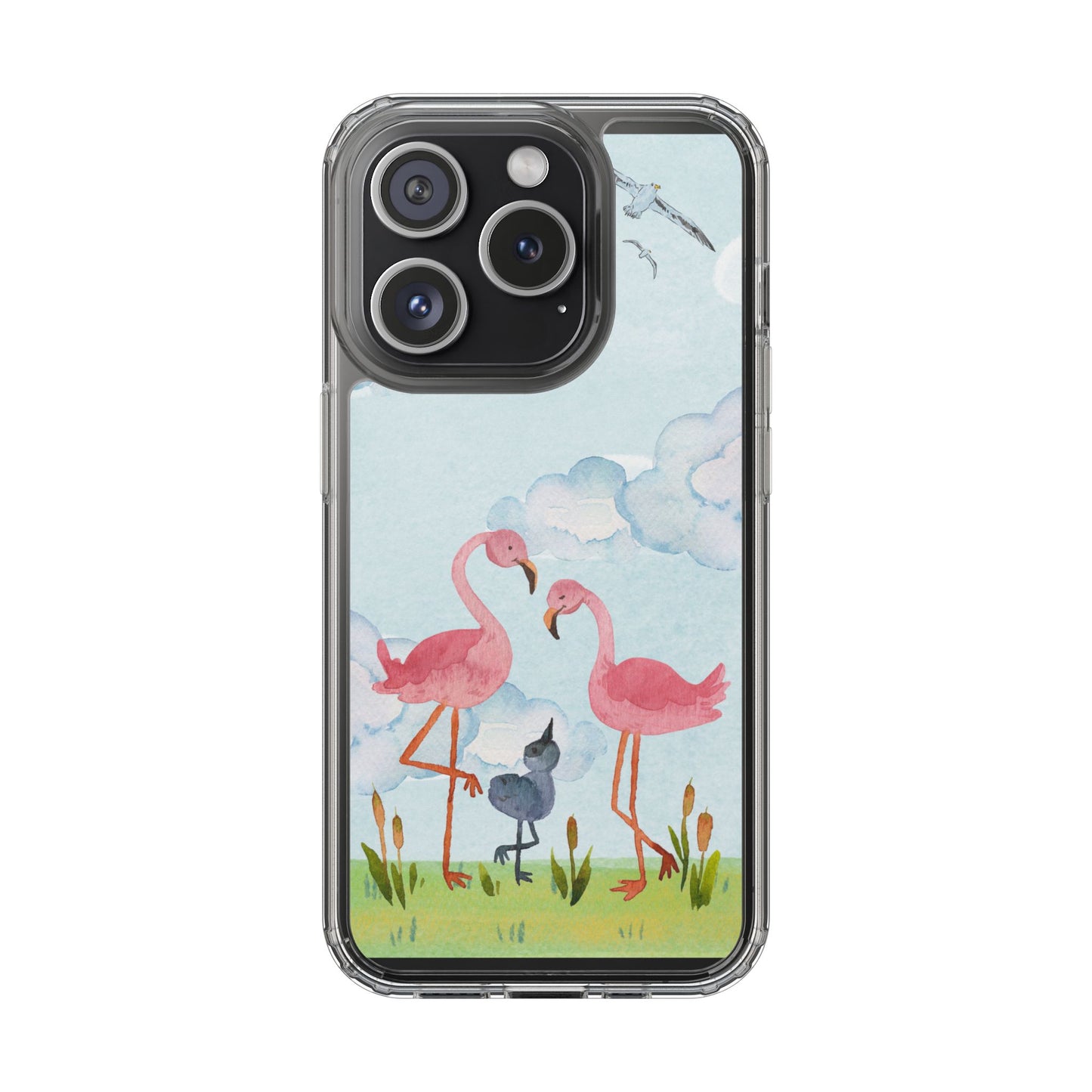 Watercolor Flamingo Phone Case, Clear Phone Case, Tropical Phone Cover, Custom Phone Case