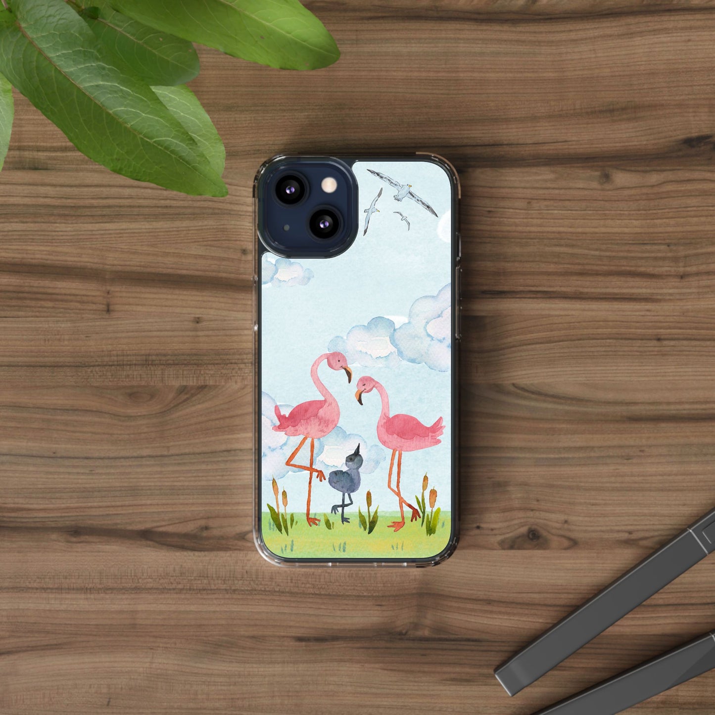 Watercolor Flamingo Phone Case, Clear Phone Case, Tropical Phone Cover, Custom Phone Case