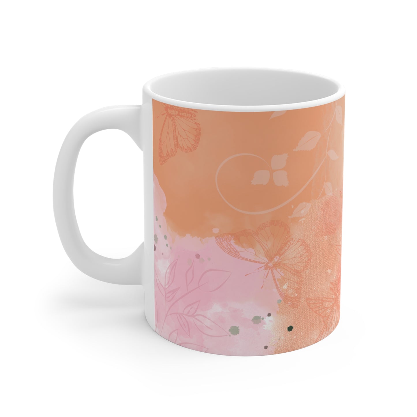 Floral Artwork 11oz White Mug for Cozy Moments, Gift for Friends, Coffee Lovers, Affirmation Mug, Floral Design