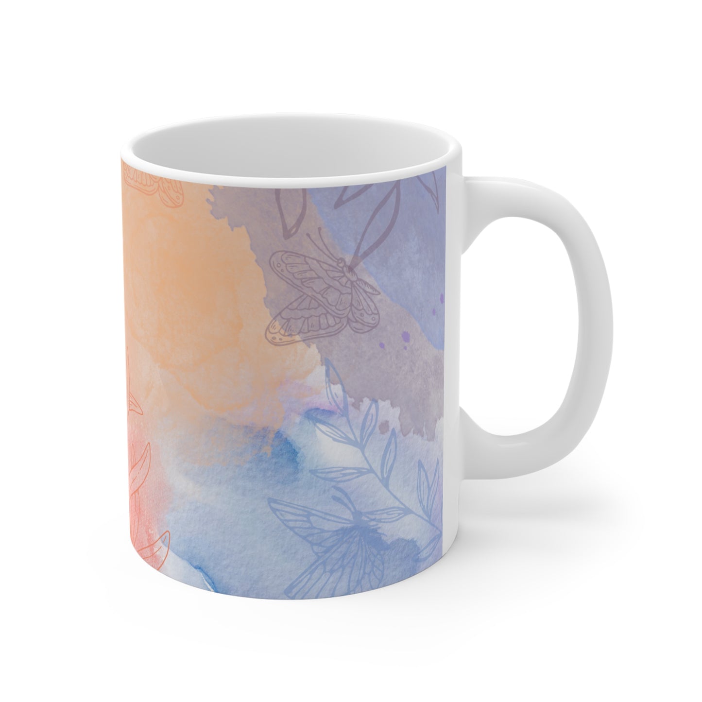 Floral Artwork 11oz White Mug for Cozy Moments, Gift for Friends, Coffee Lovers, Affirmation Mug, Floral Design