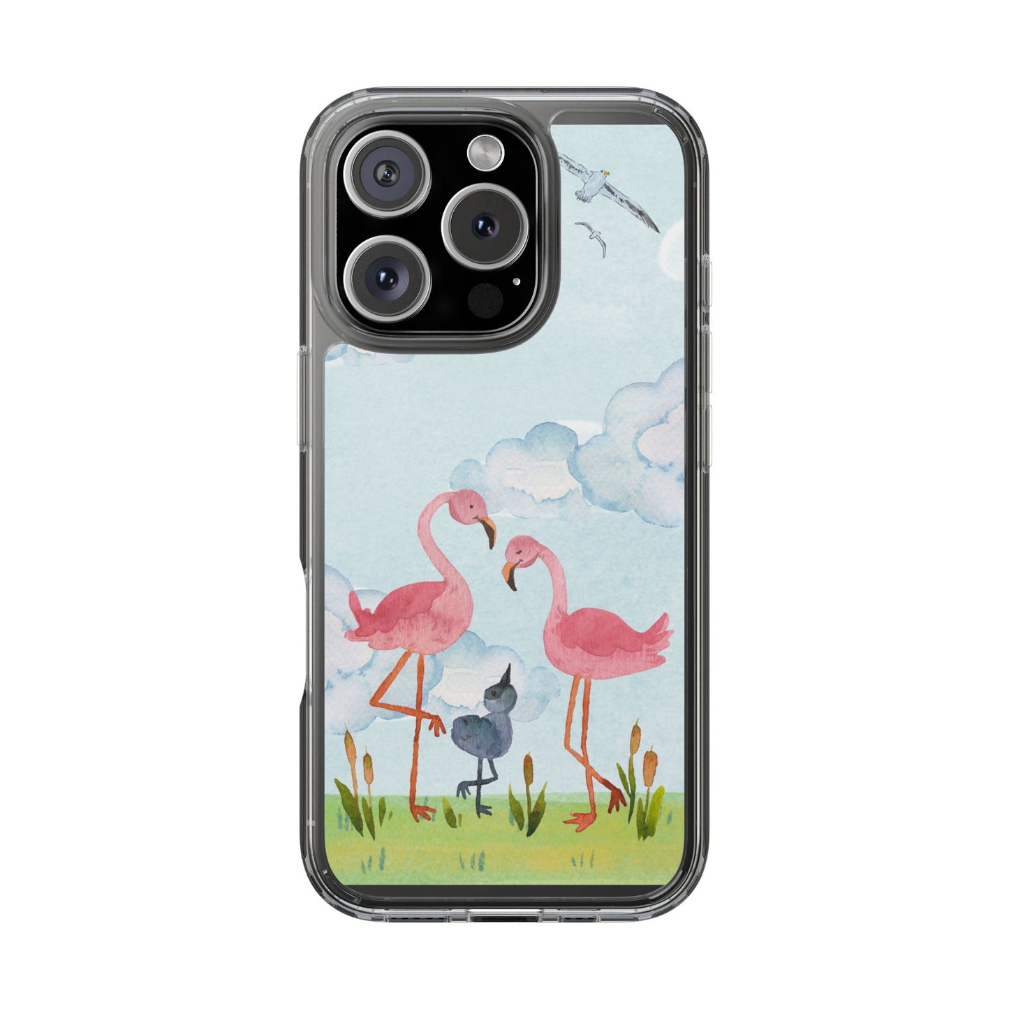 Watercolor Flamingo Phone Case, Clear Phone Case, Tropical Phone Cover, Custom Phone Case