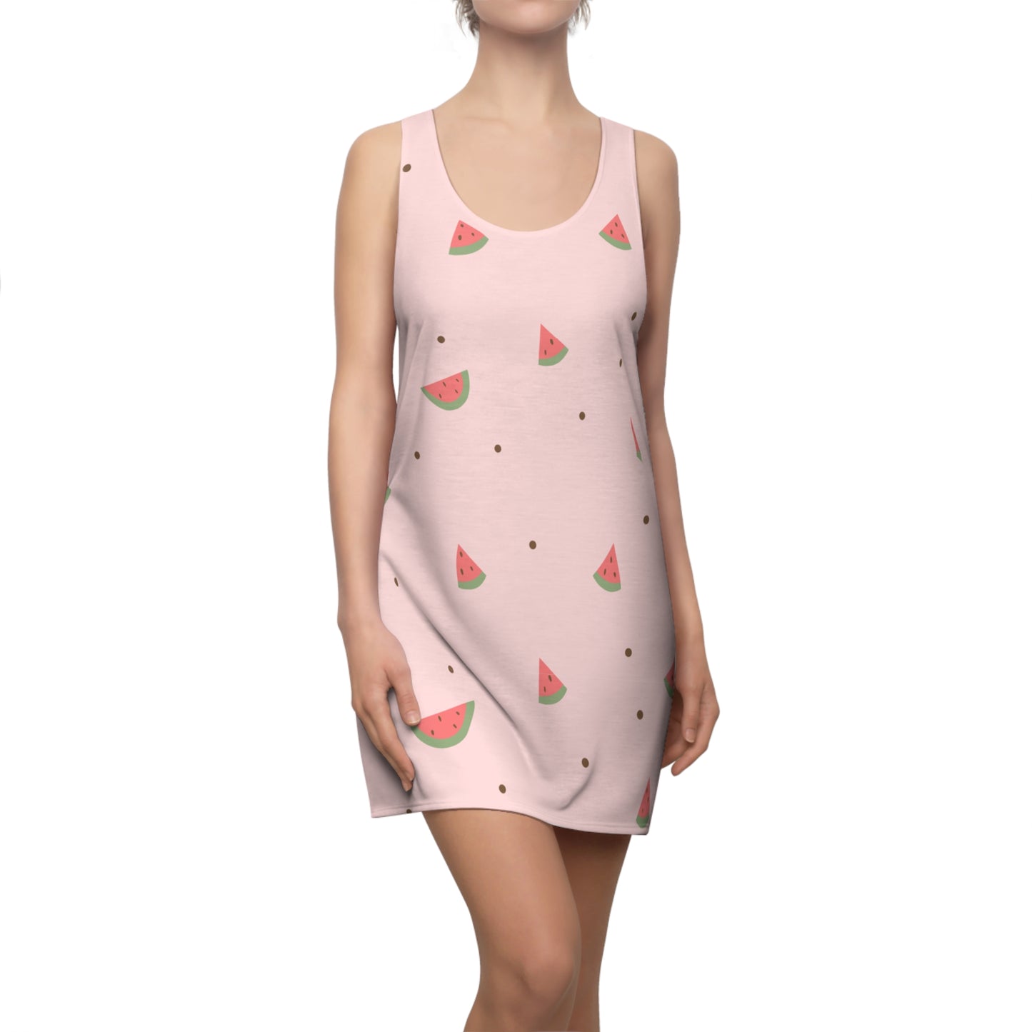 Watermelon Print Racerback Dress for Summer Fun, Cute Casual Dress, Beach Outfit, Vacation Wear, Blush Pink Dress