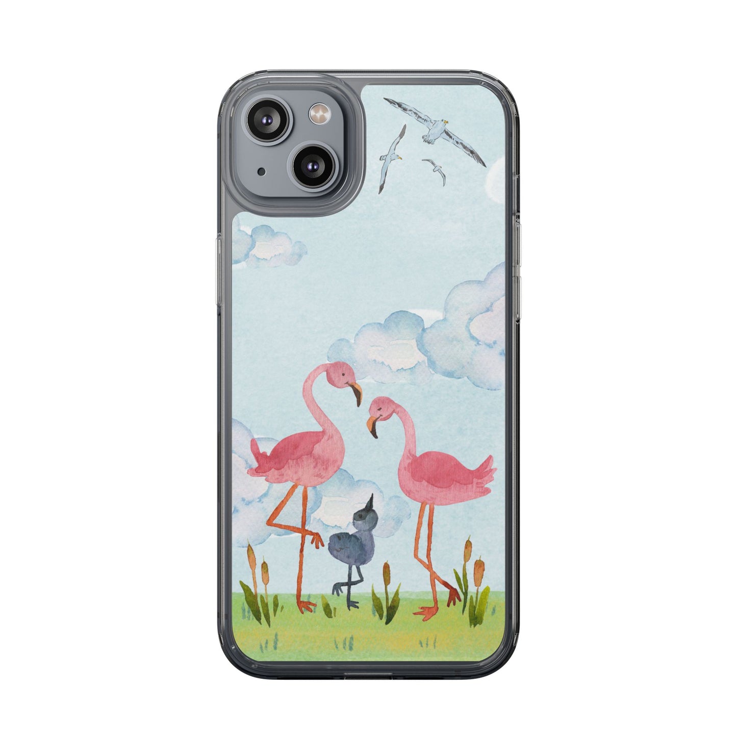 Watercolor Flamingo Phone Case, Clear Phone Case, Tropical Phone Cover, Custom Phone Case