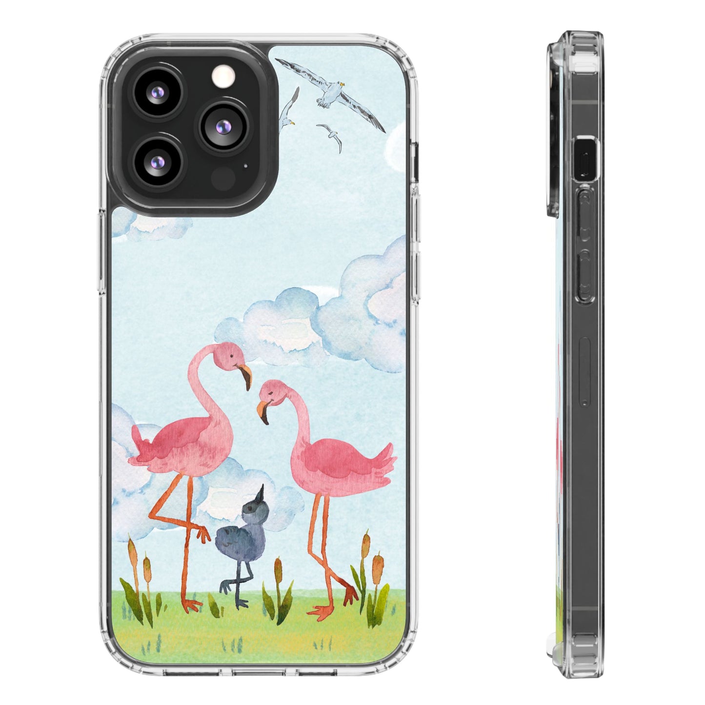 Watercolor Flamingo Phone Case, Clear Phone Case, Tropical Phone Cover, Custom Phone Case
