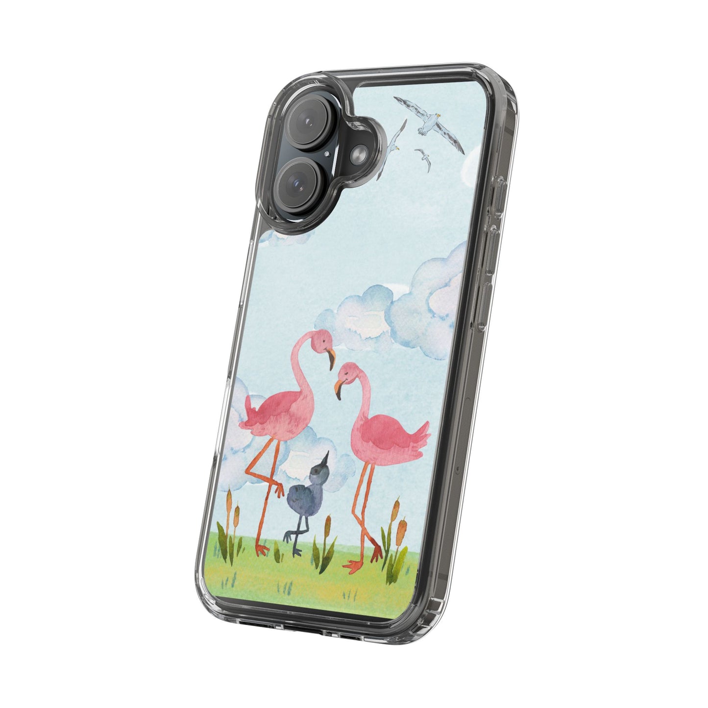 Watercolor Flamingo Phone Case, Clear Phone Case, Tropical Phone Cover, Custom Phone Case