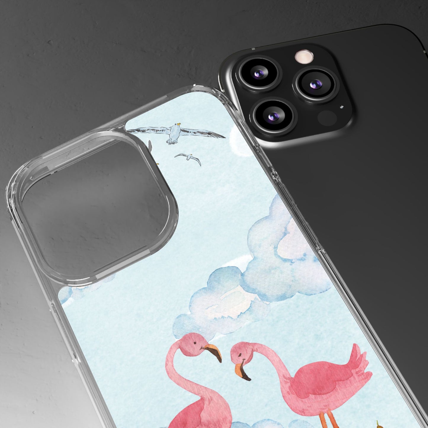 Watercolor Flamingo Phone Case, Clear Phone Case, Tropical Phone Cover, Custom Phone Case