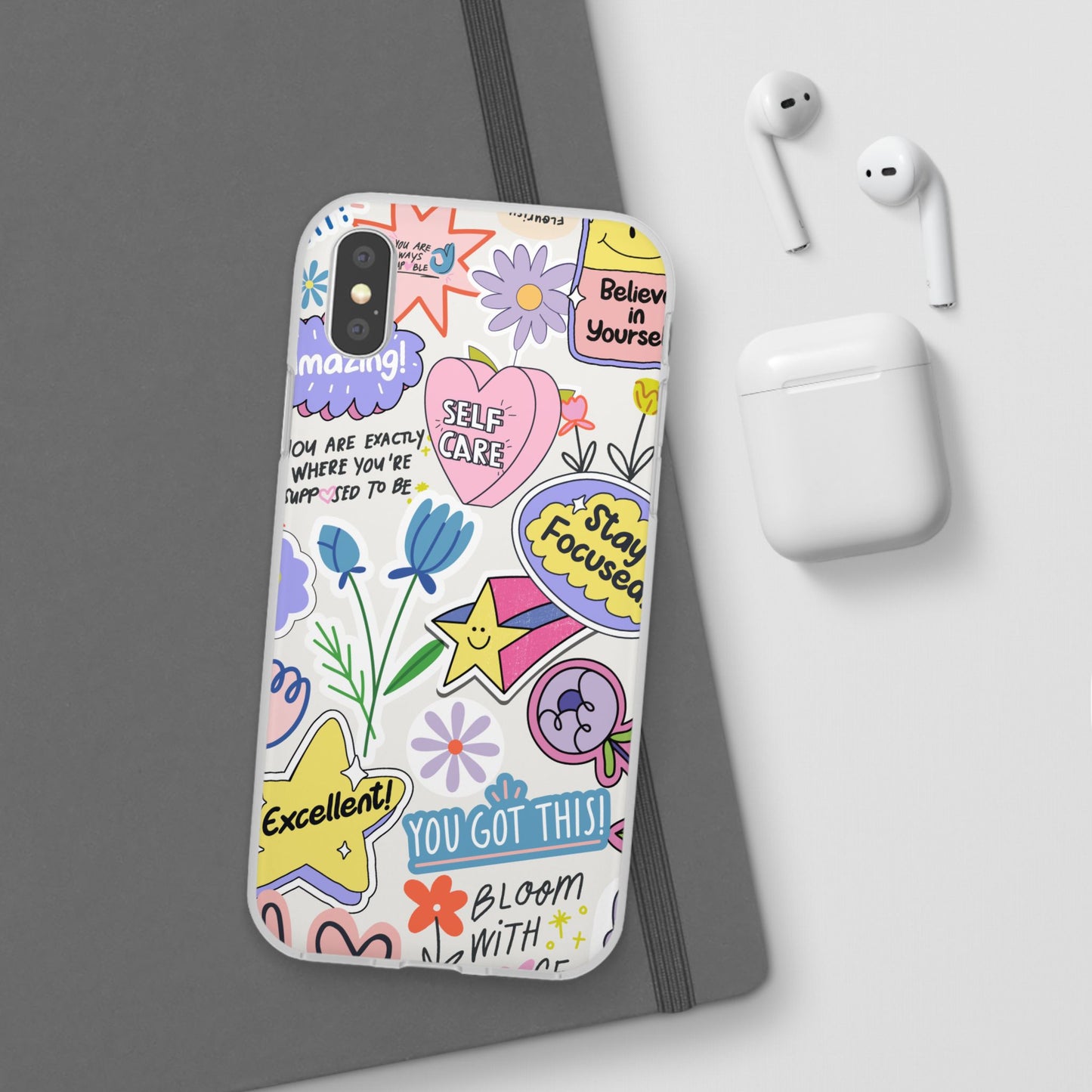 Colorful  Phone Case, Inspirational Flexi Case, Cute Floral Design, Gifts for Friends