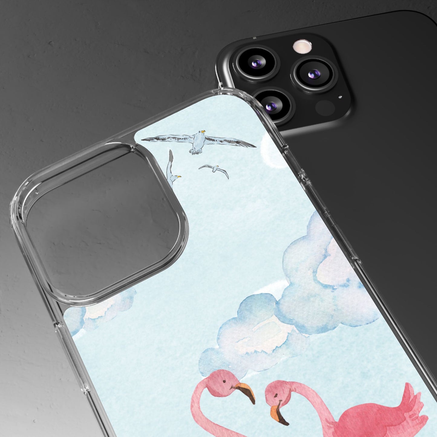 Watercolor Flamingo Phone Case, Clear Phone Case, Tropical Phone Cover, Custom Phone Case