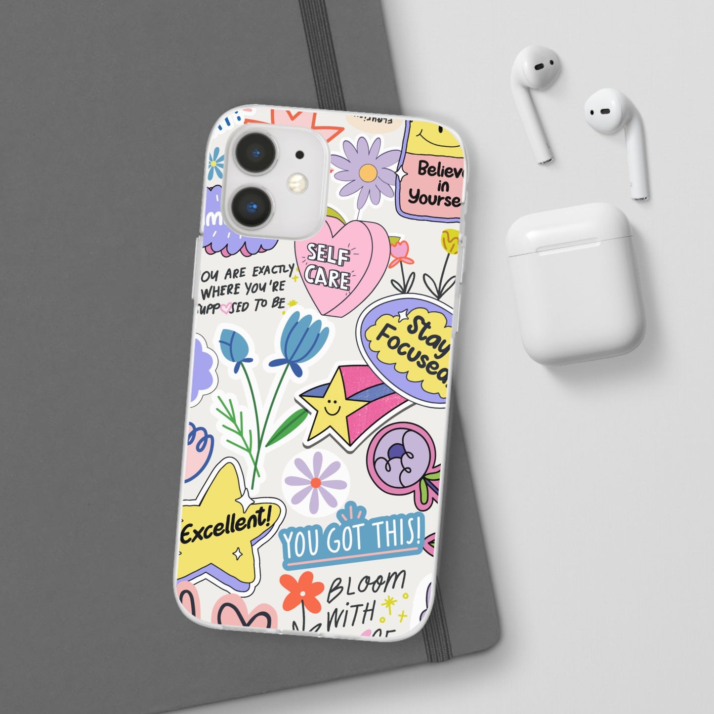 Colorful  Phone Case, Inspirational Flexi Case, Cute Floral Design, Gifts for Friends