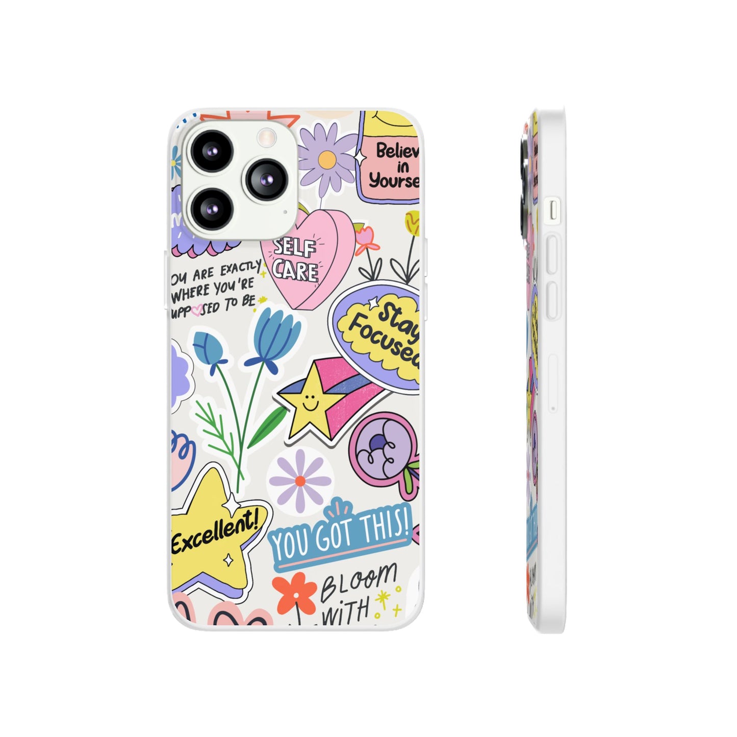 Colorful  Phone Case, Inspirational Flexi Case, Cute Floral Design, Gifts for Friends