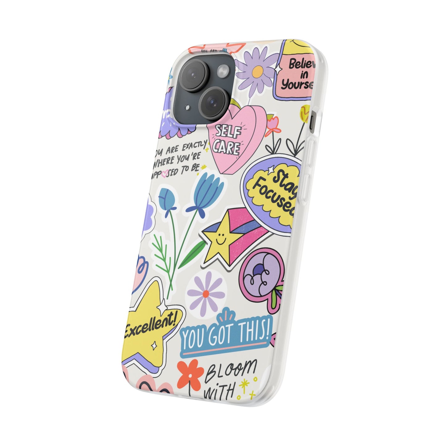 Colorful  Phone Case, Inspirational Flexi Case, Cute Floral Design, Gifts for Friends