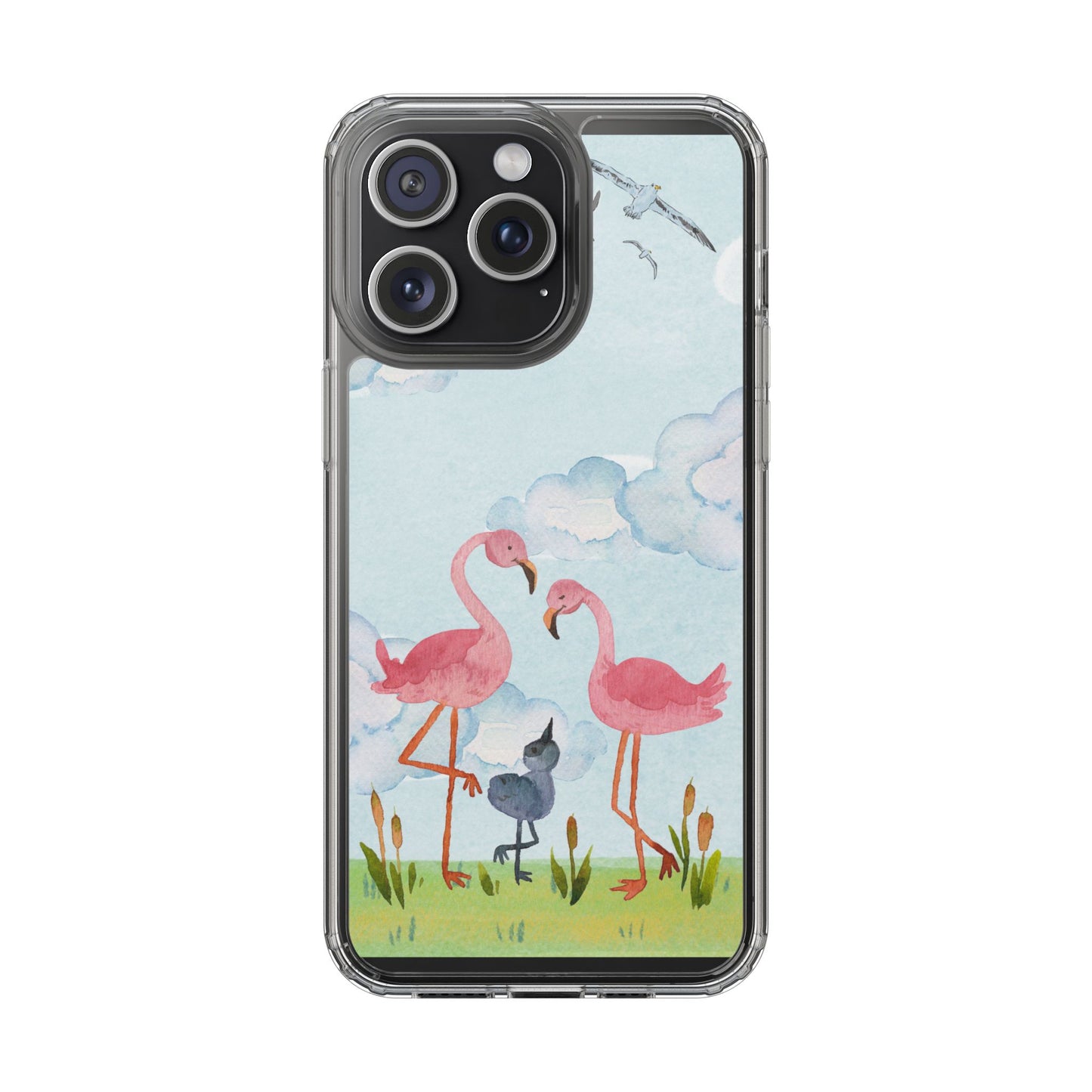 Watercolor Flamingo Phone Case, Clear Phone Case, Tropical Phone Cover, Custom Phone Case