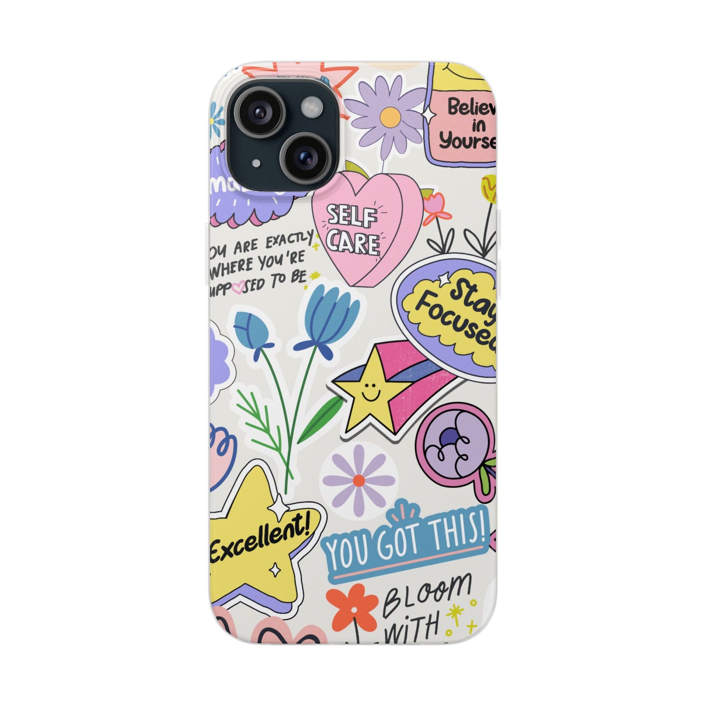Colorful  Phone Case, Inspirational Flexi Case, Cute Floral Design, Gifts for Friends