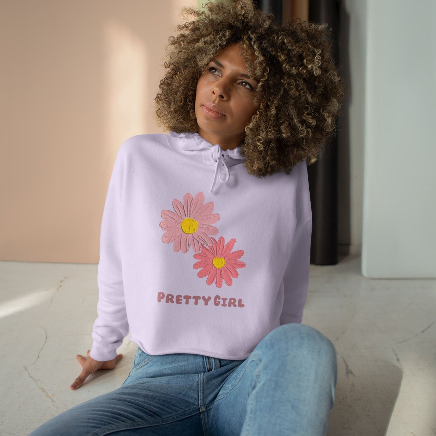Pretty Girl Crop Hoodie with Cute Floral Design, Stylish Women's Apparel, Trendy Streetwear, Spring Fashion, Gift for Her