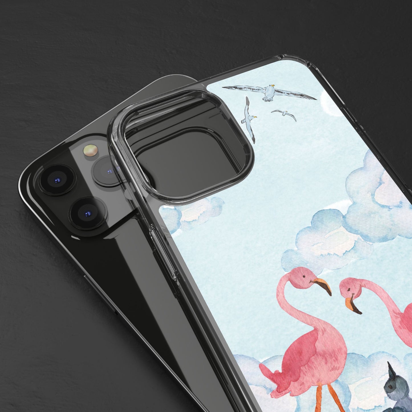 Watercolor Flamingo Phone Case, Clear Phone Case, Tropical Phone Cover, Custom Phone Case