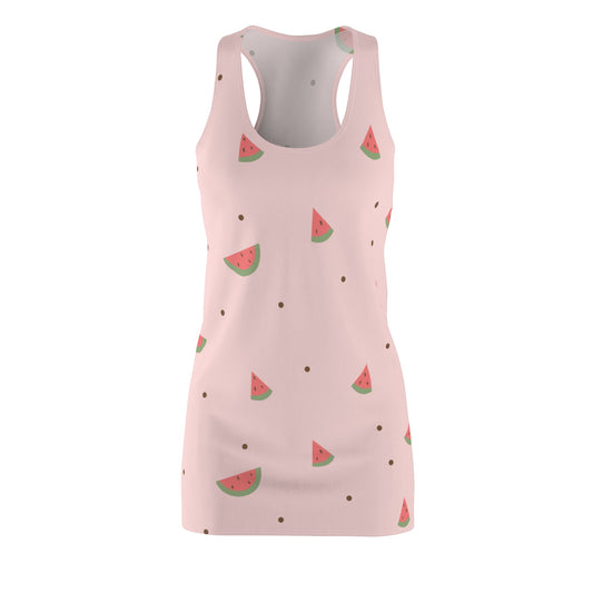 Watermelon Print Racerback Dress for Summer Fun, Cute Casual Dress, Beach Outfit, Vacation Wear, Blush Pink Dress