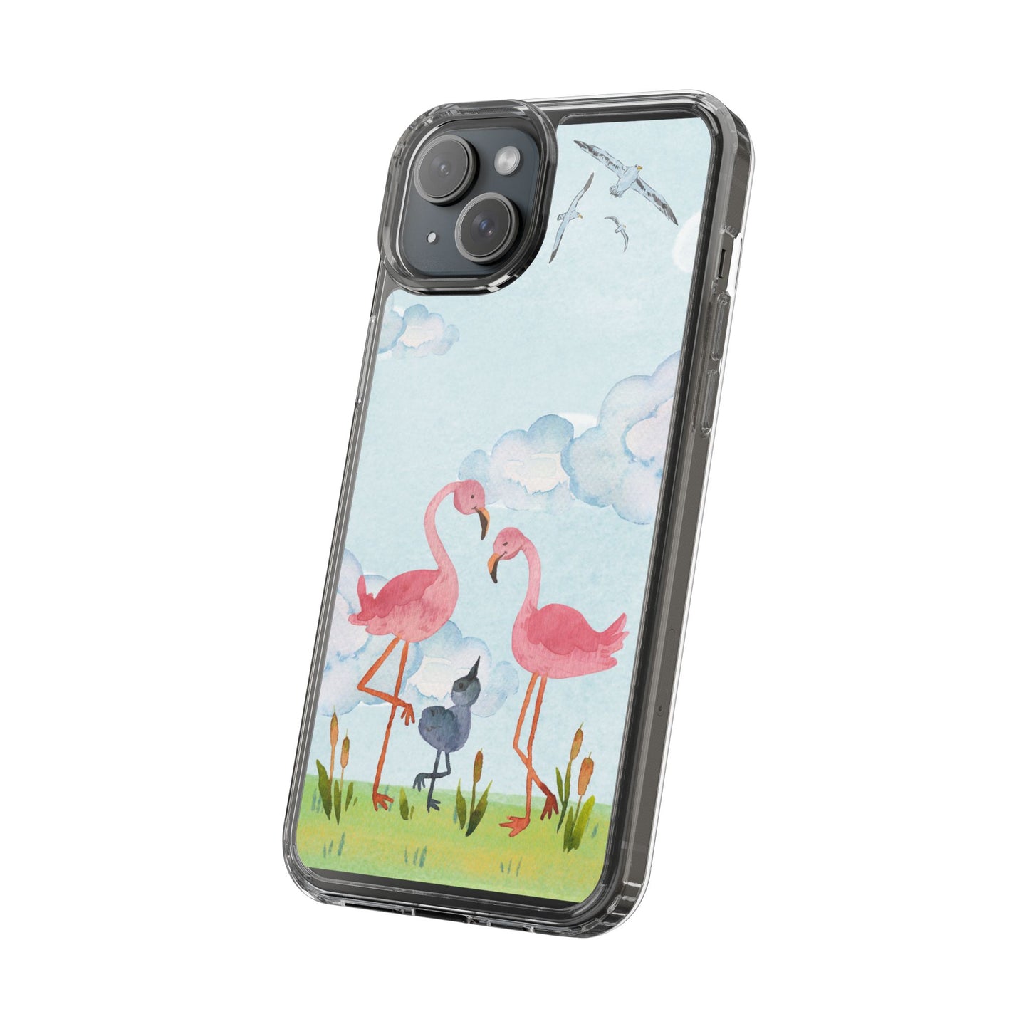 Watercolor Flamingo Phone Case, Clear Phone Case, Tropical Phone Cover, Custom Phone Case