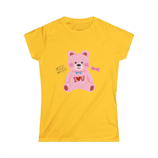 Cute Bear Love Tee, Valentine's Gift, Women's Tee, Casual Wear, Cute Pink Shirt, Romantic Outfit, Funny Tee