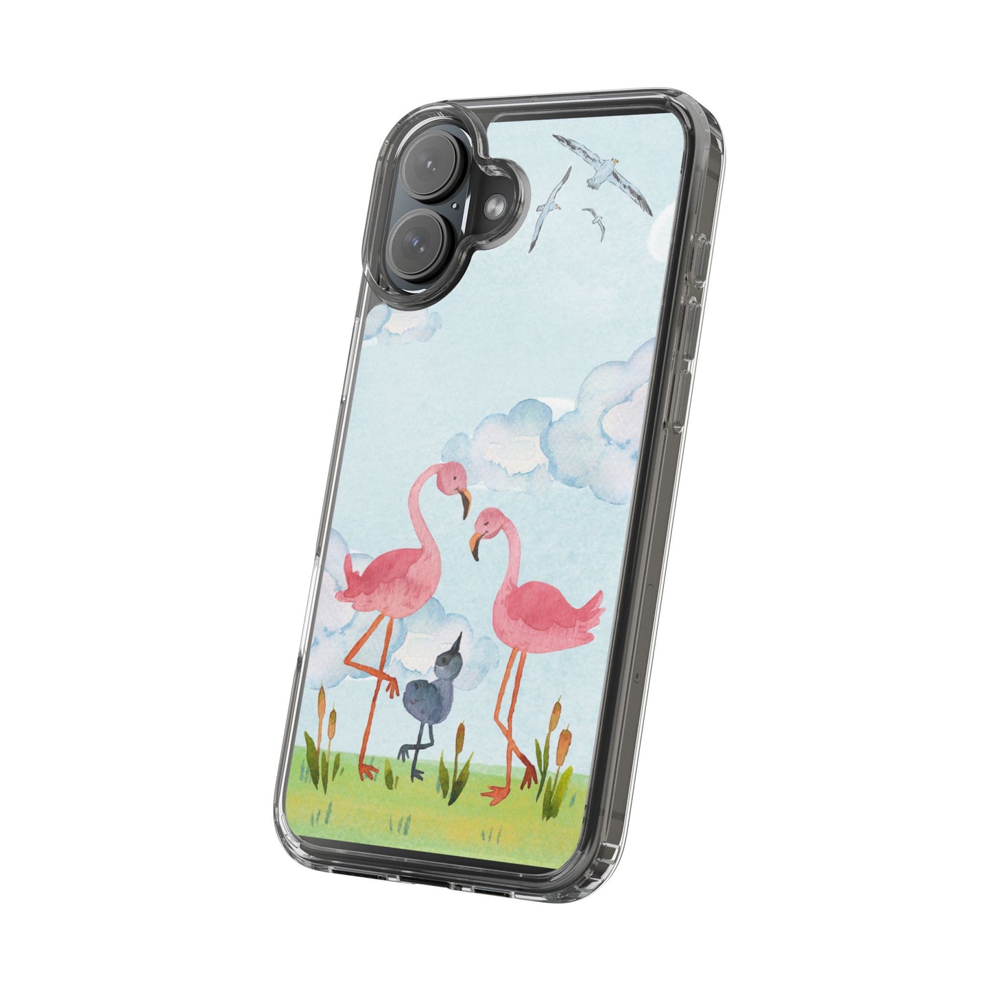 Watercolor Flamingo Phone Case, Clear Phone Case, Tropical Phone Cover, Custom Phone Case