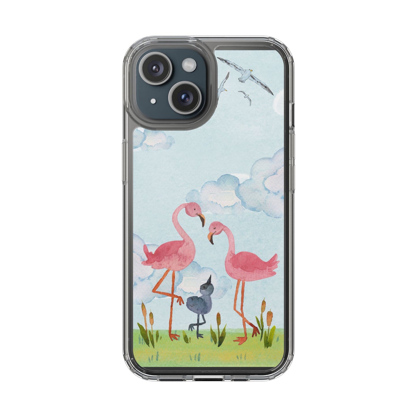 Watercolor Flamingo Phone Case, Clear Phone Case, Tropical Phone Cover, Custom Phone Case