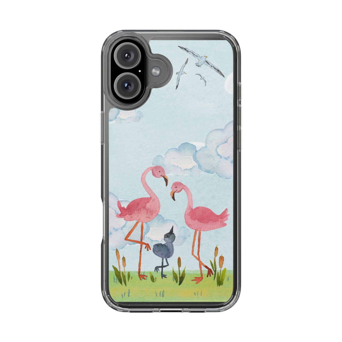 Watercolor Flamingo Phone Case, Clear Phone Case, Tropical Phone Cover, Custom Phone Case