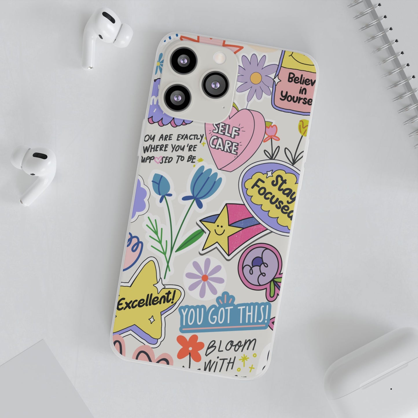 Colorful  Phone Case, Inspirational Flexi Case, Cute Floral Design, Gifts for Friends