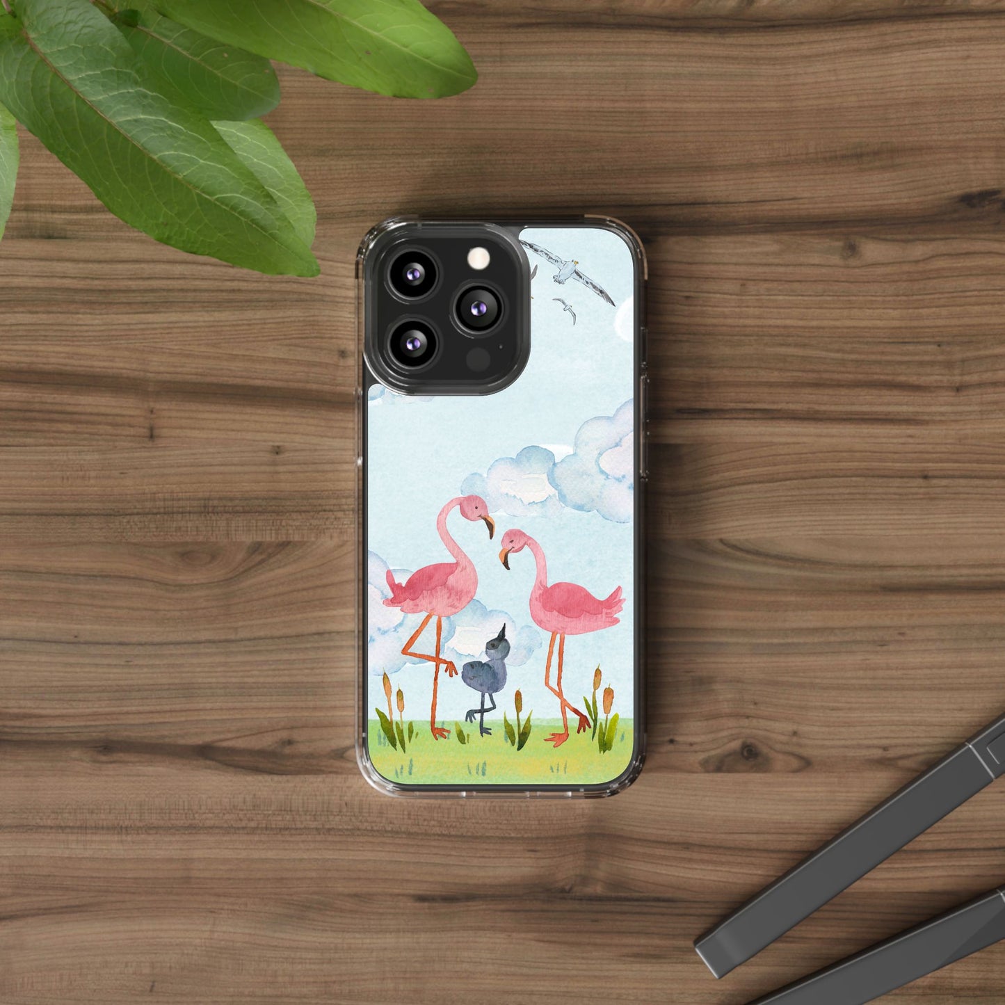 Watercolor Flamingo Phone Case, Clear Phone Case, Tropical Phone Cover, Custom Phone Case