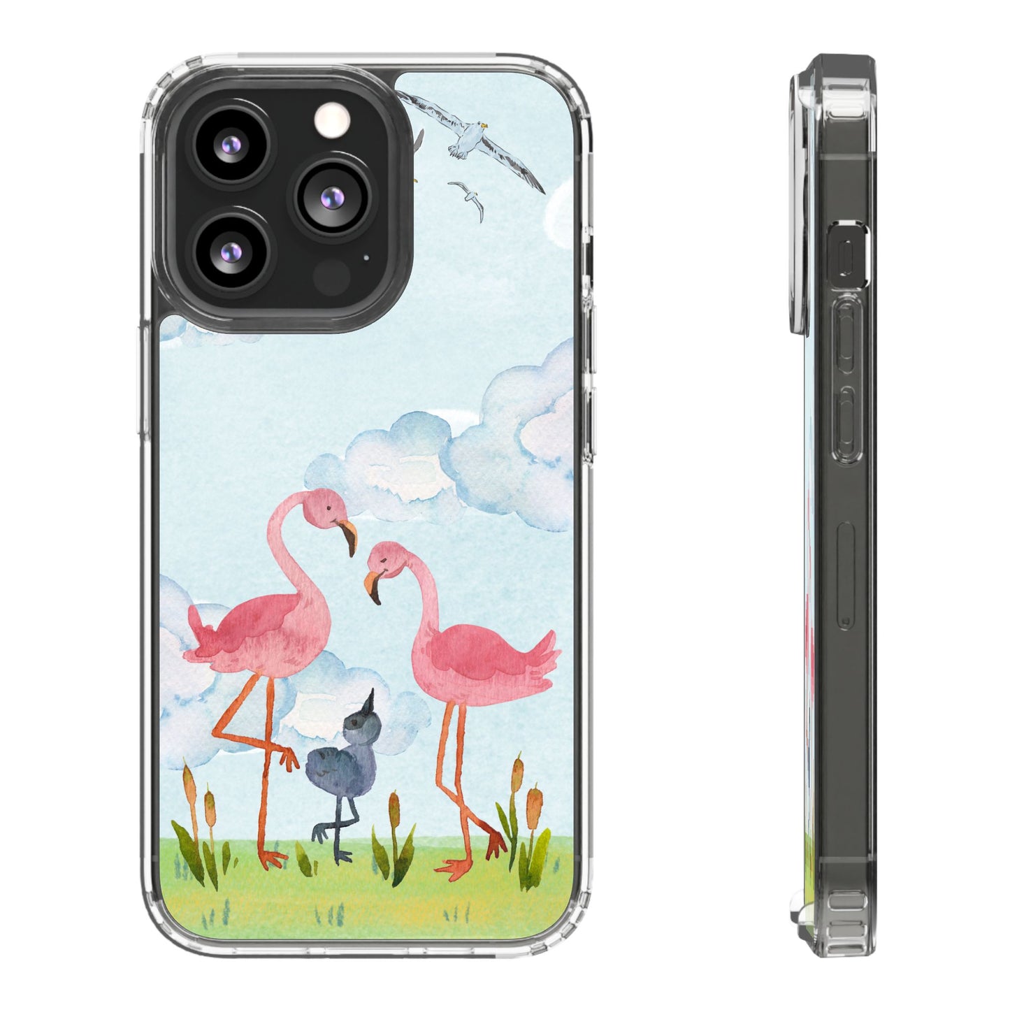Watercolor Flamingo Phone Case, Clear Phone Case, Tropical Phone Cover, Custom Phone Case